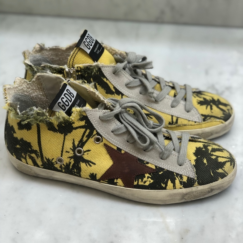 (New) Golden Goose mid Sneakers Francy Yellow Palm